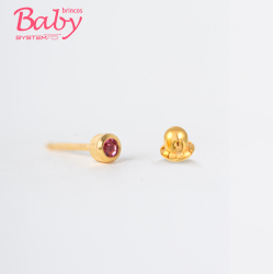 Brinco Baby Bezel Rosa 2mm Dourado